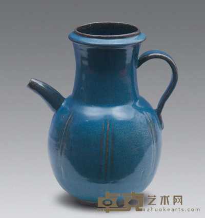 南宋 钧窑天蓝釉瓜棱腹执壶 高30.7cm；口径11.1cm；底径10.5cm